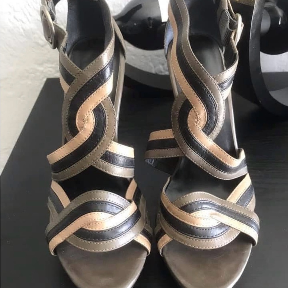 Aldo Black and Tan Strappy Heels